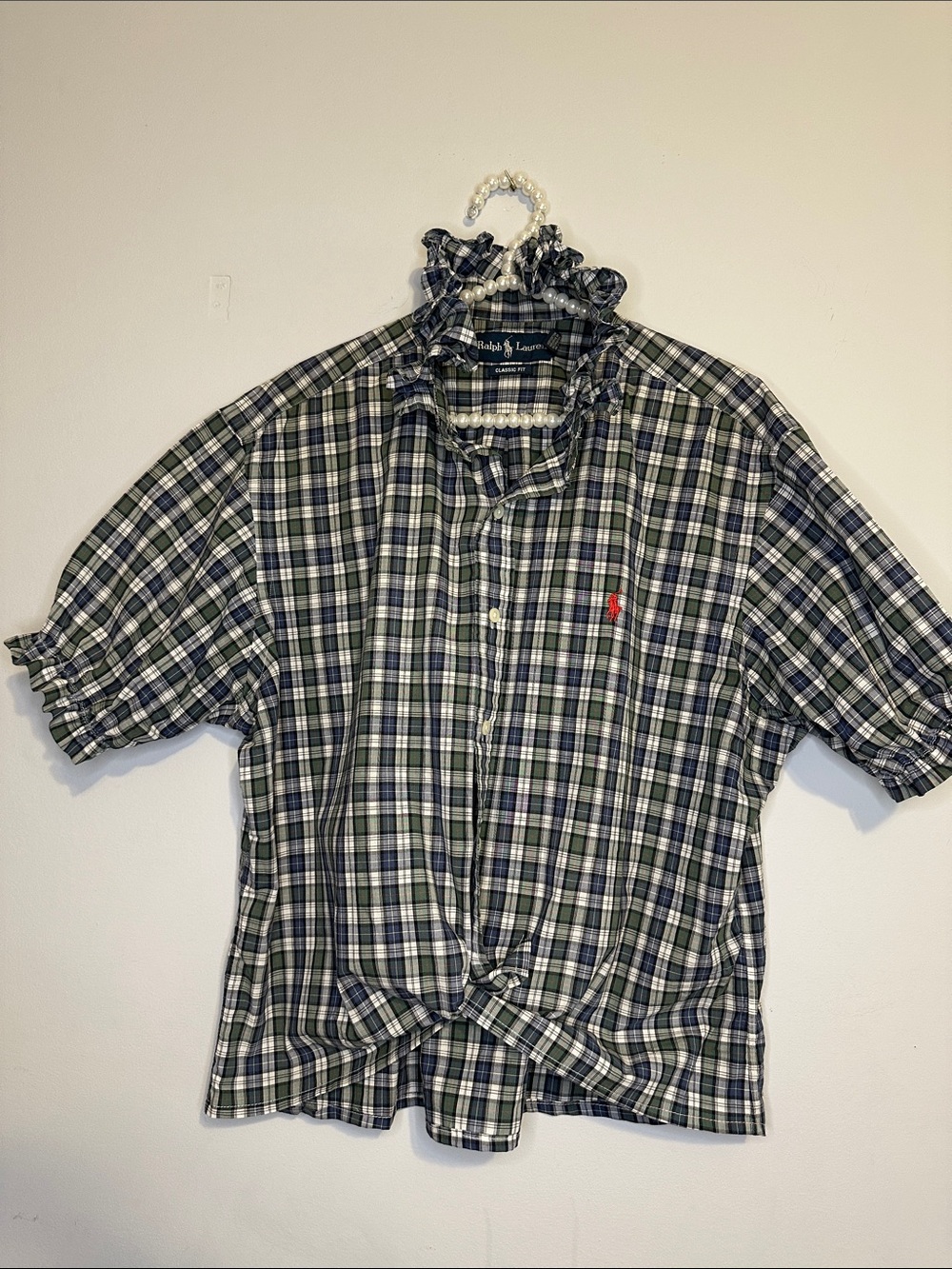 Ralph Lauren Green, Navy & White Plaid Short Sleeve Button Shirt